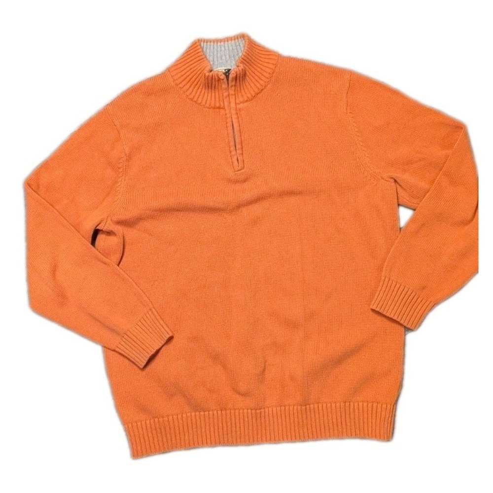 L.L. Bean Men XLT Tall Sweater Orange 1/4 Zip Pullover Long Sleeve Outdoor Thick